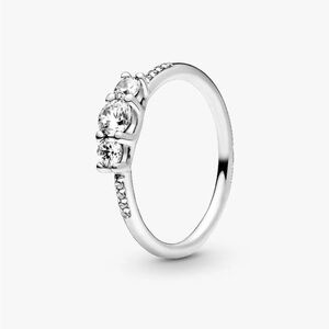 Pandora Clear Three Stone Ring size 6 (52)